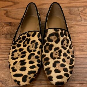 J. Crew Leopard Calf Hair Smoking Loafers Flat Brown Women's Size 8